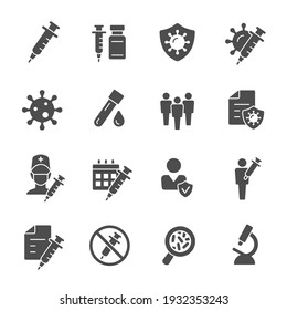 Coronavirus vaccine, population immunisation, science research vector icons