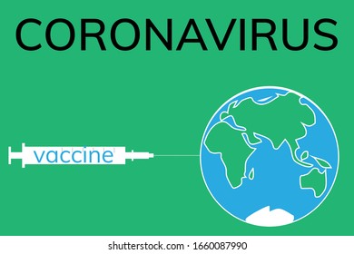 Coronavirus vaccine in syringe and Earth planet isolated. Vector stock illustration 