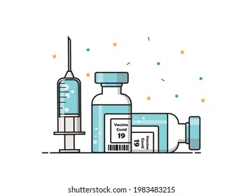Coronavirus Vaccine and Syringe Flatline Style Illustration