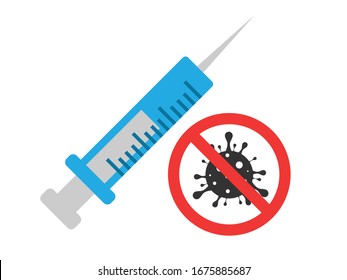 Coronavirus vaccine. Syringe injection against COVID-19. Prevention, immunization and treatment corona virus infection, disease. nCoV 2019 vaccine vector concept.