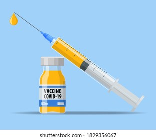 Coronavirus Vaccine and syringe injection It use for prevention, immunization and treatment from Covid-19, nCoV 2019 infection. Breakthrough in the Creating of a COVID-19 Vaccine.