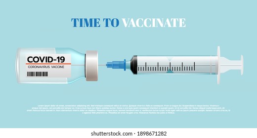 Coronavirus vaccine vector background. Covid-19 corona virus vaccination with realistic art style for time to vaccinate Vector illustration.