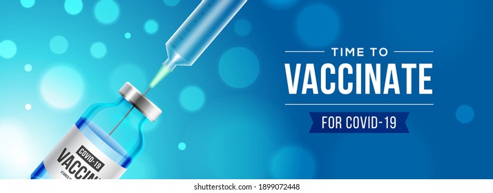 Coronavirus-Impfstoff, Vektorhintergrund. Covid-19 Korona-Virus-Impfung mit einer realistischen 3D-Impfflasche und einem Spritzeninjektionstool für die Covid19-Impfung. Vektorgrafik.