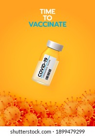 Coronavirus vaccine vector background. Covid-19 corona virus vaccination with realistic art style for time to vaccinate Vector illustration.