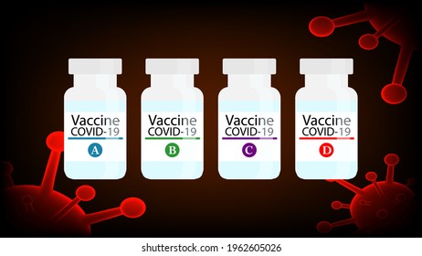 Coronavirus vaccine vector background. Covid-19 corona virus vaccination with vaccine bottle and syringe injection tool for covid19 immunization treatment. Vector illustration.