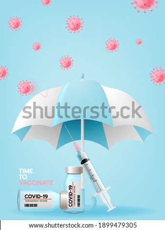 Coronavirus vaccine vector background. Covid-19 corona virus vaccination with realistic art style for time to vaccinate Vector illustration.