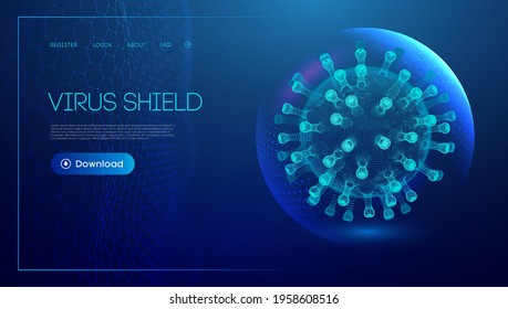 Coronavirus vaccine vector background. Stop coronavirus concept blue virus shield. Healthcare concept of sphere shield for corona virus infection. EPS 10.