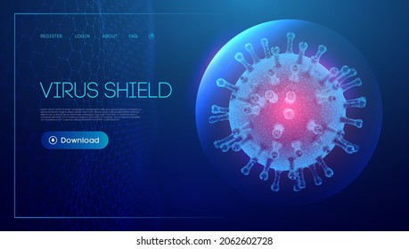 Coronavirus-Impfstoff, Vektorhintergrund. Beenden Sie das Coronavirus-Konzept blauer Virus-Schild. Gesundheitswesen Konzept der Sphäre Schild für eine Infektion mit dem Corona-Virus. EPS10.