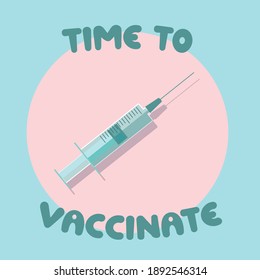 Coronavirus vaccine vector . Covid-19 corona virus vaccination syringe injection tool for covid19 immunization treatment. Vector illustration 