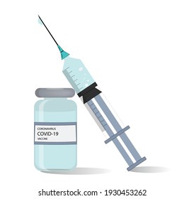 Coronavirus vaccine vector. Covid-19 corona virus vaccinу. Vaccine fight against Coronavirus. Injection, syringe.  Vector illustration.