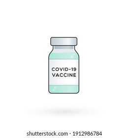 Vacuna contra el coronavirus. Frasco de vial. Para la prevención e inmunización de Covid-19. Ilustración vectorial, diseño plano