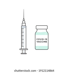 Coronavirus vaccine. Vial bottle and syringe. For prevention and immunization from Covid-19. Vector illustration, flat design