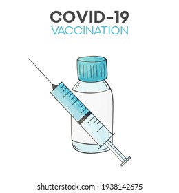 Coronavirus vaccine vials medicine bottles syringe vector drawing. Fight against coronavirus
