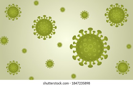 Coronavirus vector background. Corona virus infection covid-19. 2019-ncov virus on a green background. Virus corona cells. Vector Illustration eps10.