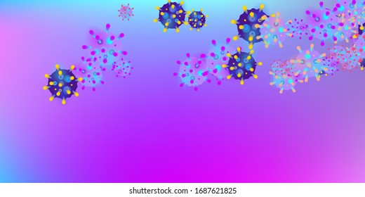 Coronavirus Vector Background. Epidemic Virus Infection COVID-2019. Virus Corona 3d Concept. Futuristic Microbe. Bacteriological Microorganism. Medical, Epidemiology, Pandemic Concept.