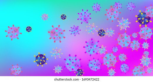 Coronavirus Vector Background. Epidemic Virus Infection COVID-2019. Virus Corona 3d Concept. Futuristic Microbe. Bacteriological Microorganism. Medical, Epidemiology, Pandemic Concept.