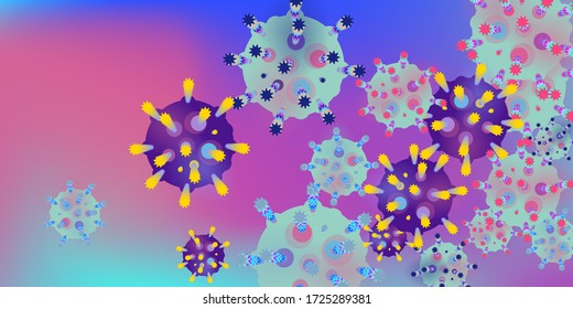 Coronavirus Vector Background. Epidemic Virus Infection COVID-2019. Virus Corona 3d Concept. Futuristic Microbe. Bacteriological Microorganism. Medical, Epidemiology, Pandemic Concept.