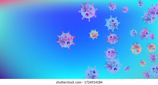 Coronavirus Vector Background. Epidemic Virus Infection COVID-2019. Virus Corona 3d Concept. Futuristic Microbe. Bacteriological Microorganism. Medical, Epidemiology, Pandemic Concept.
