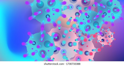 Coronavirus Vector Background. Epidemic Virus Infection COVID-2019. Virus Corona 3d Concept. Futuristic Microbe. Bacteriological Microorganism. Medical, Epidemiology, Pandemic Concept.
