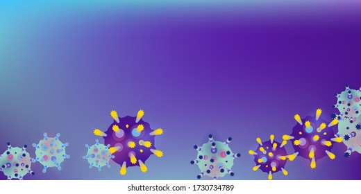 Coronavirus Vector Background. Epidemic Virus Infection COVID-2019. Virus Corona 3d Concept. Futuristic Microbe. Bacteriological Microorganism. Medical, Epidemiology, Pandemic Concept.