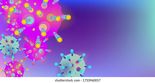 Coronavirus Vector Background. Epidemic Virus Infection COVID-2019. Virus Corona 3d Concept. Futuristic Microbe. Bacteriological Microorganism. Medical, Epidemiology, Pandemic Concept.