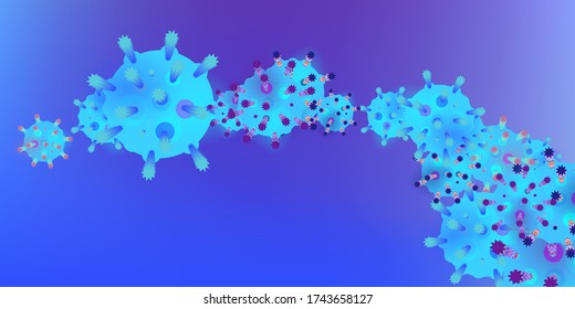 Coronavirus Vector Background. Epidemic Virus Infection COVID-2019. Virus Corona 3d Concept. Futuristic Microbe. Bacteriological Microorganism. Medical, Epidemiology, Pandemic Concept.