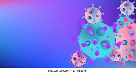 Coronavirus Vector Background. Epidemic Virus Infection COVID-2019. Virus Corona 3d Concept. Futuristic Microbe. Bacteriological Microorganism. Medical, Epidemiology, Pandemic Concept.
