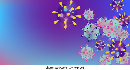 Coronavirus Vector Background. Epidemic Virus Infection COVID-2019. Virus Corona 3d Concept. Futuristic Microbe. Bacteriological Microorganism. Medical, Epidemiology, Pandemic Concept.