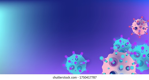 Coronavirus Vector Background. Epidemic Virus Infection COVID-2019. Virus Corona 3d Concept. Futuristic Microbe. Bacteriological Microorganism. Medical, Epidemiology, Pandemic Concept.