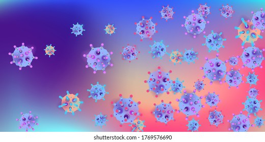 Coronavirus Vector Background. Epidemic Virus Infection COVID-2019. Virus Corona 3d Concept. Futuristic Microbe. Bacteriological Microorganism. Medical, Epidemiology, Pandemic Concept.