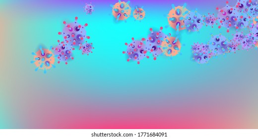 Coronavirus Vector Background. Epidemic Virus Infection COVID-2019. Virus Corona 3d Concept. Futuristic Microbe. Bacteriological Microorganism. Medical, Epidemiology, Pandemic Concept.