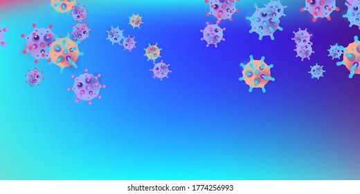 Coronavirus Vector Background. Epidemic Virus Infection COVID-2019. Virus Corona 3d Concept. Futuristic Microbe. Bacteriological Microorganism. Medical, Epidemiology, Pandemic Concept.