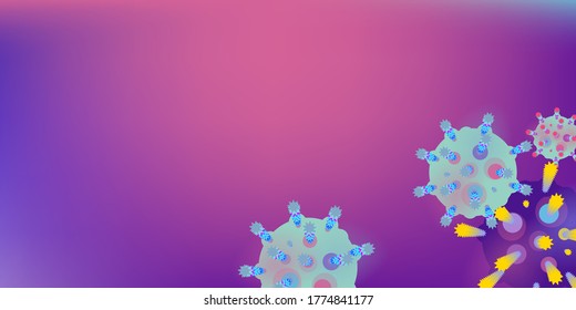 Coronavirus Vector Background. Epidemic Virus Infection COVID-2019. Virus Corona 3d Concept. Futuristic Microbe. Bacteriological Microorganism. Medical, Epidemiology, Pandemic Concept.