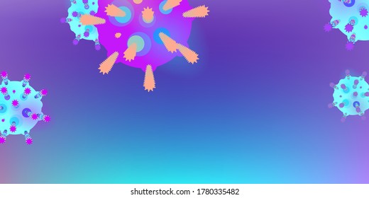 Vektorhintergrund von Coronavirus. Epidemic Virus Infection COVID-2019. Virus Corona 3d Konzept. Futuristische Mikrobe. Bakteriologischer Mikroorganismus. Medizin, Epidemiologie, Pandemiekonzept.