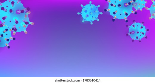 Coronavirus Vector Background. Epidemic Virus Infection COVID-2019. Virus Corona 3d Concept. Futuristic Microbe. Bacteriological Microorganism. Medical, Epidemiology, Pandemic Concept.