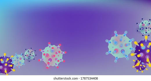 Coronavirus Vector Background. Epidemic Virus Infection COVID-2019. Virus Corona 3d Concept. Futuristic Microbe. Bacteriological Microorganism. Medical, Epidemiology, Pandemic Concept.