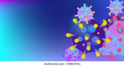 Coronavirus Vector Background. Epidemic Virus Infection COVID-2019. Virus Corona 3d Concept. Futuristic Microbe. Bacteriological Microorganism. Medical, Epidemiology, Pandemic Concept.