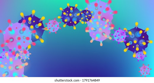 Coronavirus Vector Background. Epidemic Virus Infection COVID-2019. Virus Corona 3d Concept. Futuristic Microbe. Bacteriological Microorganism. Medical, Epidemiology, Pandemic Concept.
