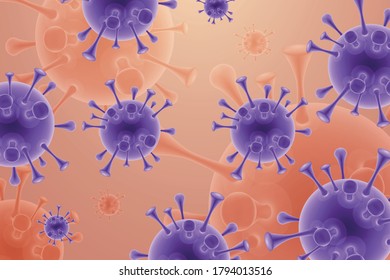Coronavirus Vector Background. Epidemic Virus Infection COVID-2019. Virus Corona 3d Concept. Futuristic Microbe. Bacteriological Microorganism. Medical, Epidemiology.