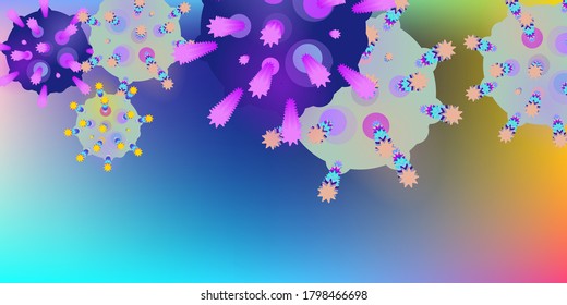Fondo del vector Coronavirus. Infección por virus epidémico COVID-2019. Virus Corona 3d Concepto. Microbio futurista. Microorganismo bacteriológico. Medicina, Epidemiología, Concepto de Pandemia.