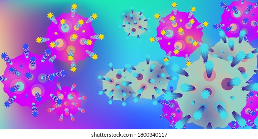 Vektorhintergrund von Coronavirus. Epidemic Virus Infection COVID-2019. Virus Corona 3d Konzept. Futuristische Mikrobe. Bakteriologischer Mikroorganismus. Medizin, Epidemiologie, Pandemiekonzept.