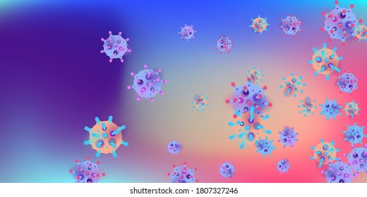 Coronavirus Vector Background. Epidemic Virus Infection COVID-2019. Virus Corona 3d Concept. Futuristic Microbe. Bacteriological Microorganism. Medical, Epidemiology, Pandemic Concept.