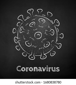 Coronavirus vector chalk drawn illustration isolated on black chalkboard background.
