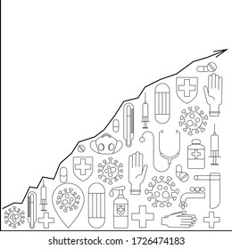 coronavirus vector chart trend growth symbols mask medicine antiseptic gloves 