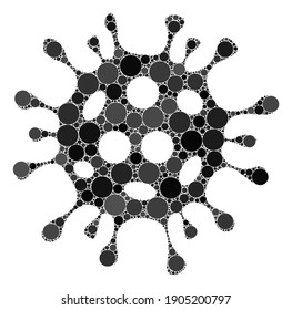 Coronavirus vector composition of circle dots in different sizes and color shades. Circle elements are organized into coronavirus vector composition. Abstract vector illustration.
