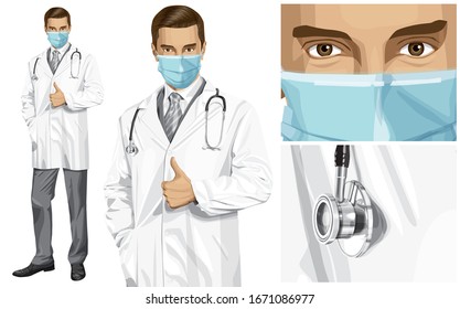 Vector médico hombre con estetoscopio muestra que está bien hecho