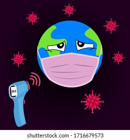 Coronavirus vector concept: Measuring  earth temperature with a infrared thermometer