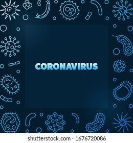 Concepto de vector Coronavirus marco lineal azul moderno sobre fondo oscuro