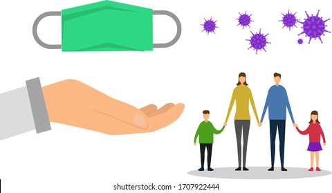 Coronavirus Vector Concept: Offering Face Mas To A Family Surrounded By Covid-19