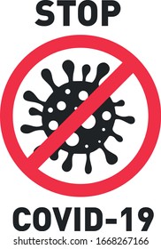 Coronavirus vector. Corona virus symbol germ icon parasite warning. Medical pictogram alert. Cancel event illustration microbe. Covid-19 stop sign. ncov-19 bacteria.  Dangerous virus infection.